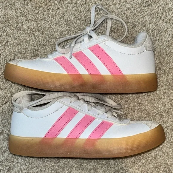 Adidas Kids White and Pink Sneakers with Tan Sole VL Court 3.0 K - Picture 4 of 10